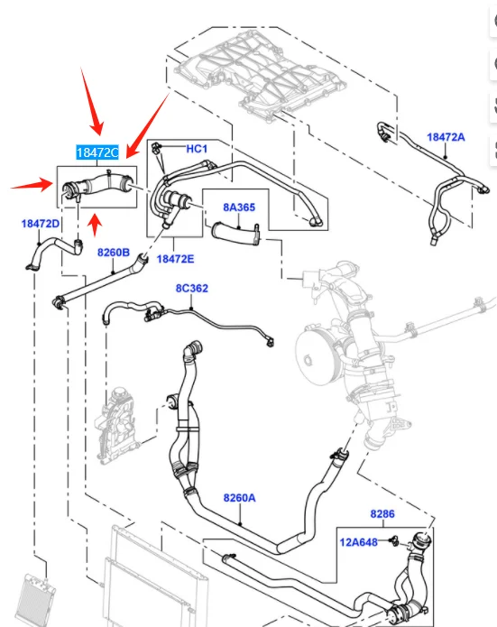 LR017363 Upper Top Radiator Hose For Land Rover Range Rover 2010 - 2012