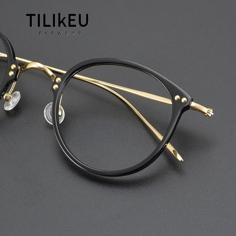 

Fashion Korean Style Acetate Titanium Eyeglass Frame 7.5g Women Retro Oval Eyeglasses Frame Men Computer Myopia Glasses Frame