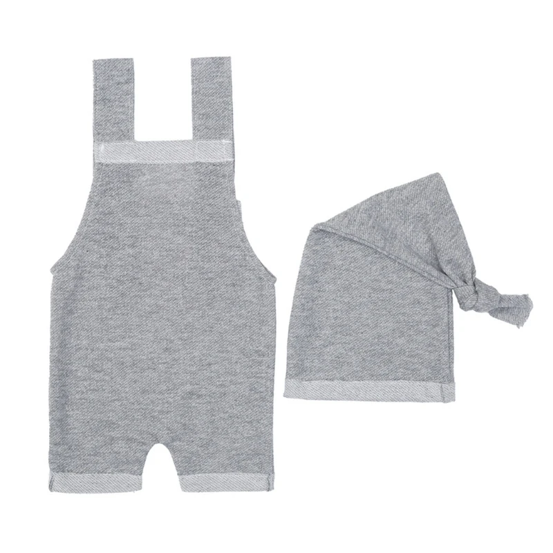 2-teiliges Set für Neugeborene, Fotografie-Kostüm, Baby-Knotenmütze und Overall mit Trägerhose