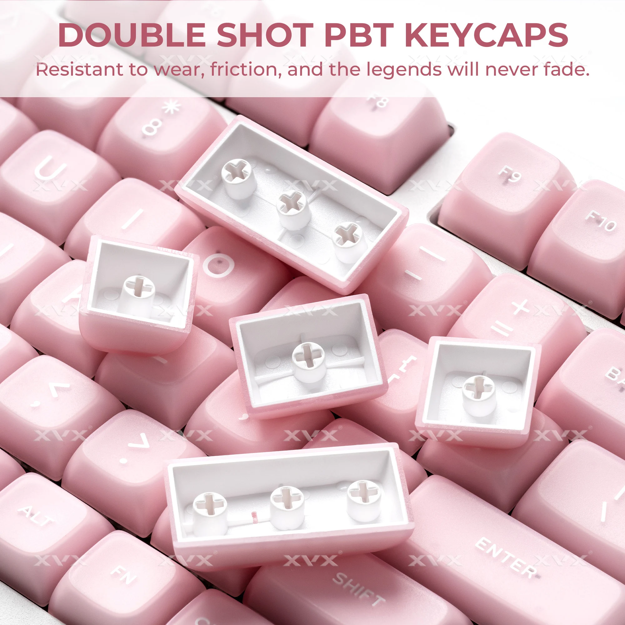 XVX الوردي اليشم Keycap MDA الملف الشخصي مزدوج النار PBT مفتاح كاب مجموعة شفافة تألق من خلال أغطية المفاتيح للوحة المفاتيح الميكانيكية 132 مفاتيح #2