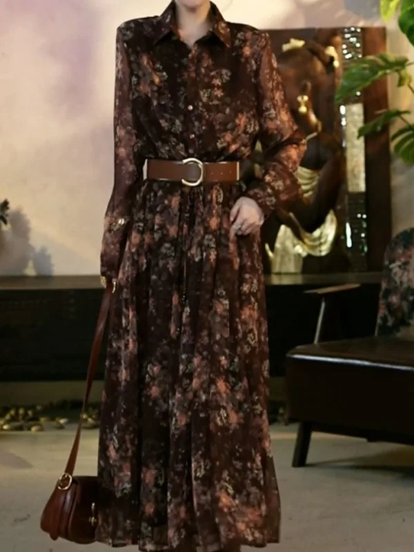 

Ele Floral Print A-Line Dr Women's Spring 2025 Slimming Vintage Sle Holiday Feel Casual Faionable Long Sve