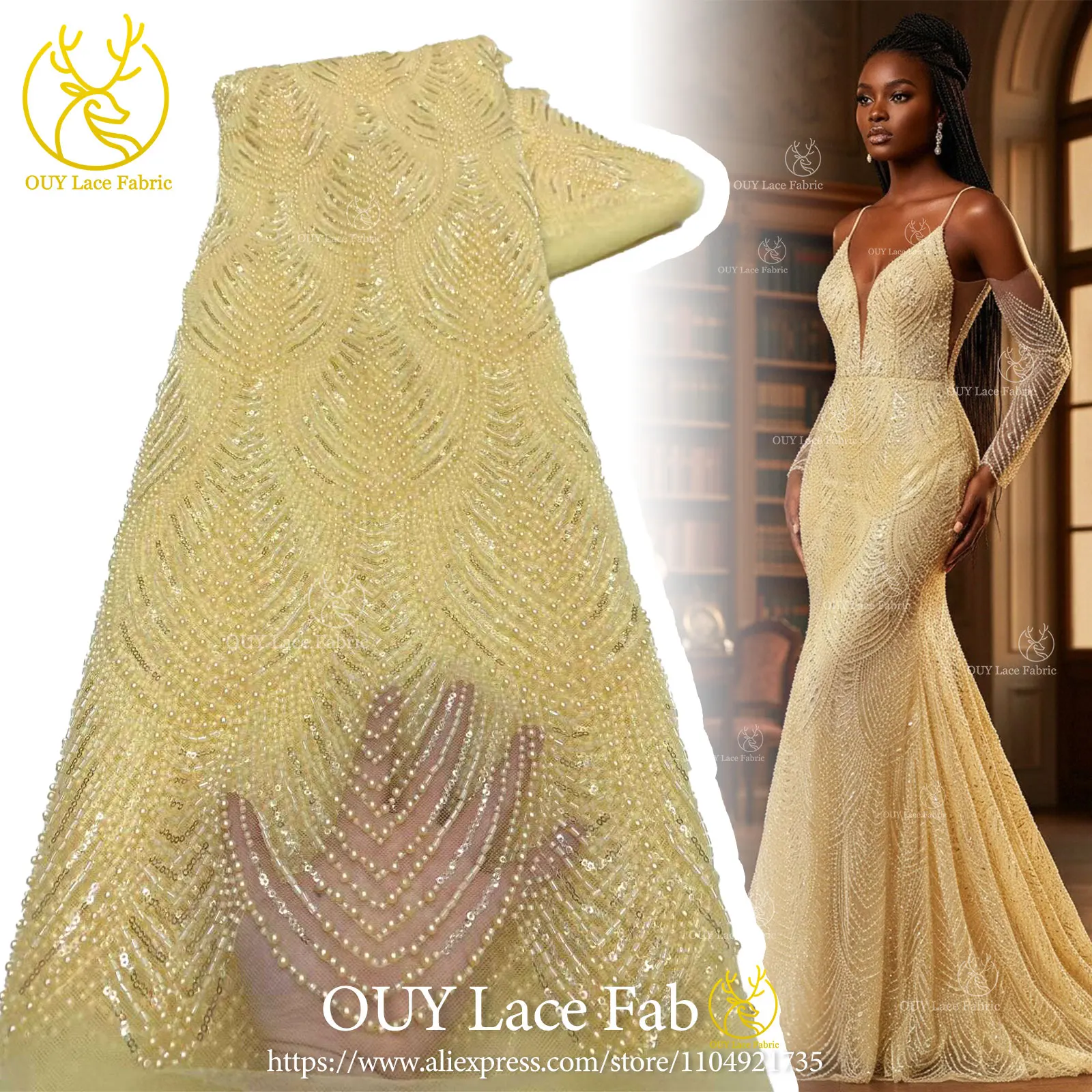 قماش دانتيل مطرز أفريقي أصفر 2026 قماش دانتيل شبكي عالي الجودة نيجيري فرنسي مطرز مثالي لفساتين حفلات الزفاف
