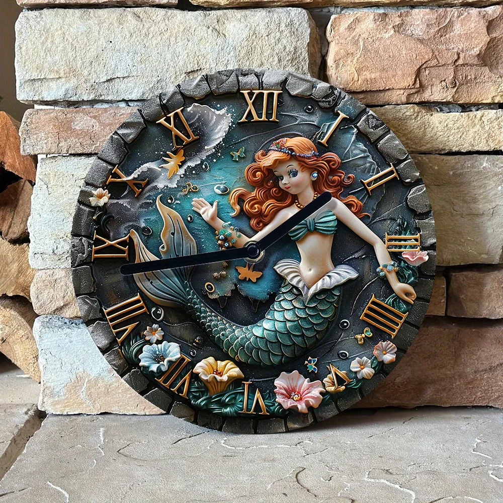 DIY Silent Wall Clock Kit  - High-Definition 2D Mermaid Print Art Clock for Home Decor, Creative Spring & Father's Day Gift