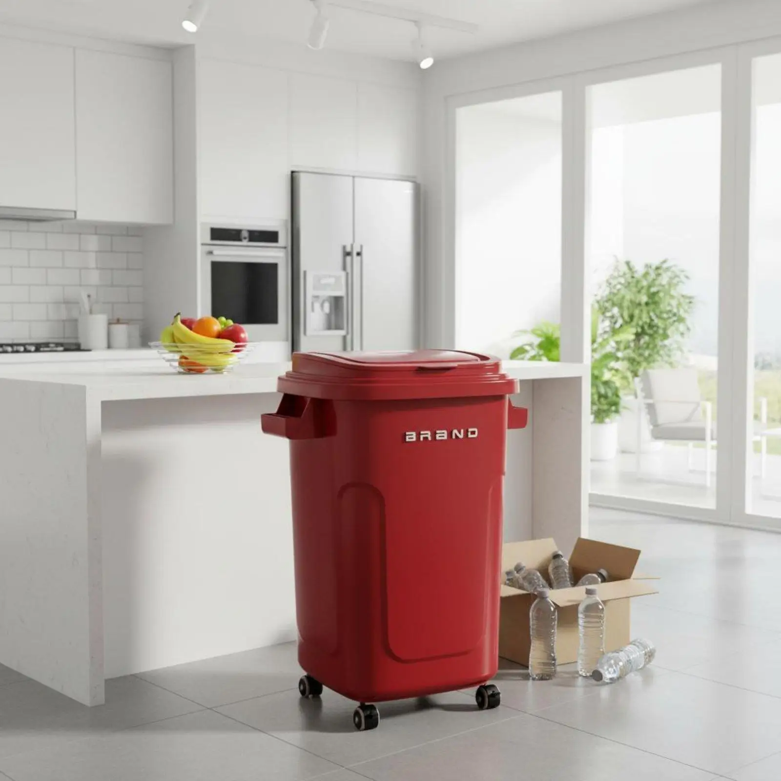 130L Wheeled Trash Can Tall PP Garbage Bin with Lid Brake Casters for Home and Commercial Waste