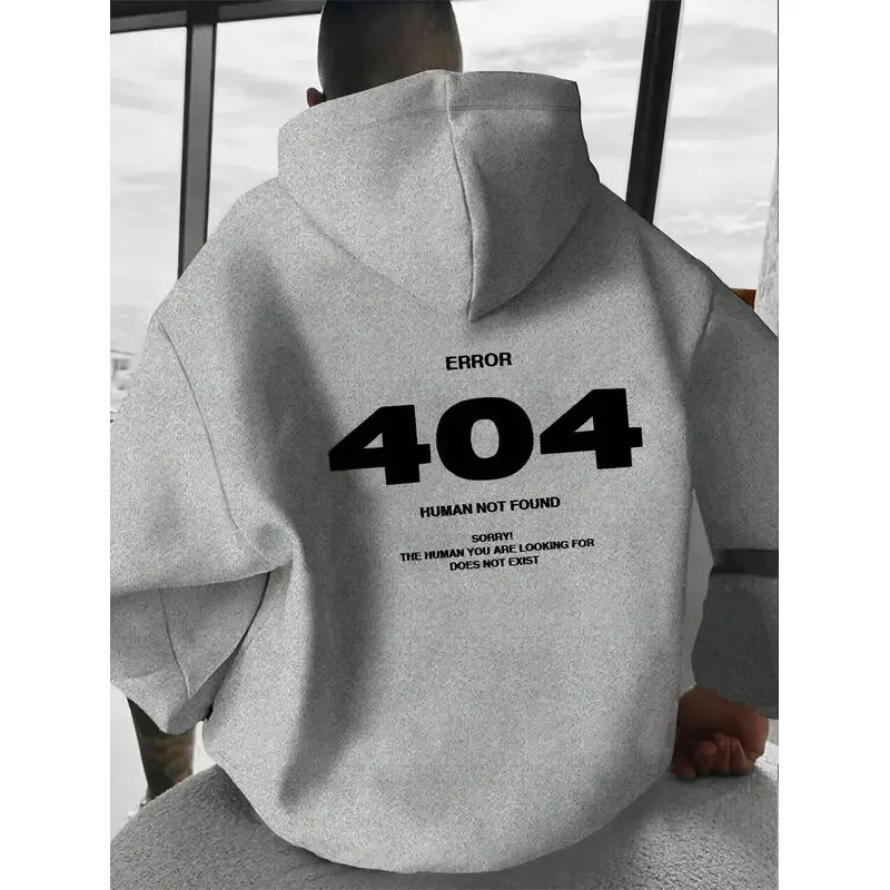 Error 404 Not Found Digital Print Fashion Men's Long Sleeve Hooded Sweatshirt Autumn Winter Daily Sports Casual Loose Streetwear