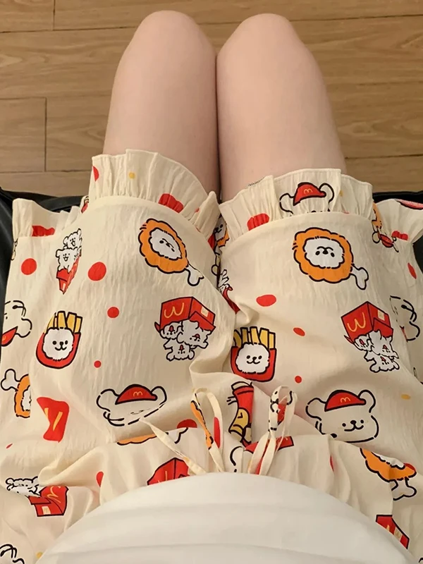 

Cute Cartoon Home Shorts Women Summer Loose Design Comfortable Casual Versatile Sleepwear High Waist Floral Pants