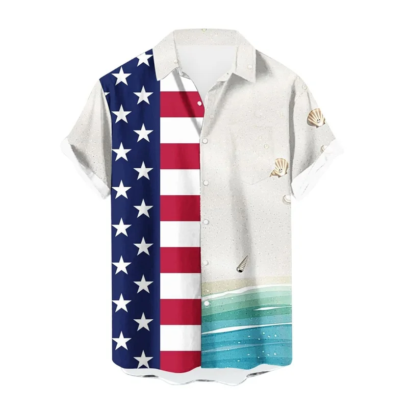 Camisas hawaianas divertidas para hombre, estampado 3D, gráfico del Día de la independencia, camisas con botones, manga corta, vacaciones tropicales, playa, Aloha