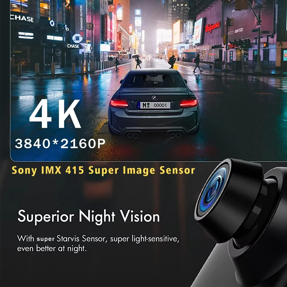 4K Dash Cam 4-Channel Record 1080P ADAS BSD Car DVR WIFI Rear View Mirror Auto Video Recorder Camera Ultra HD 24H Parking Black