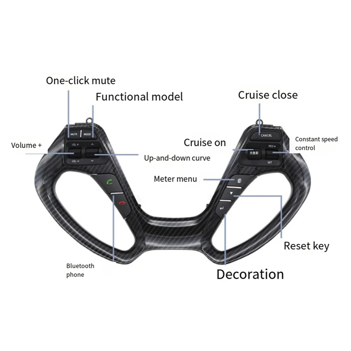 Botones multifuncionales para volante de coche, botón de Control de crucero de volumen para 2011-2017, fibra de carbono