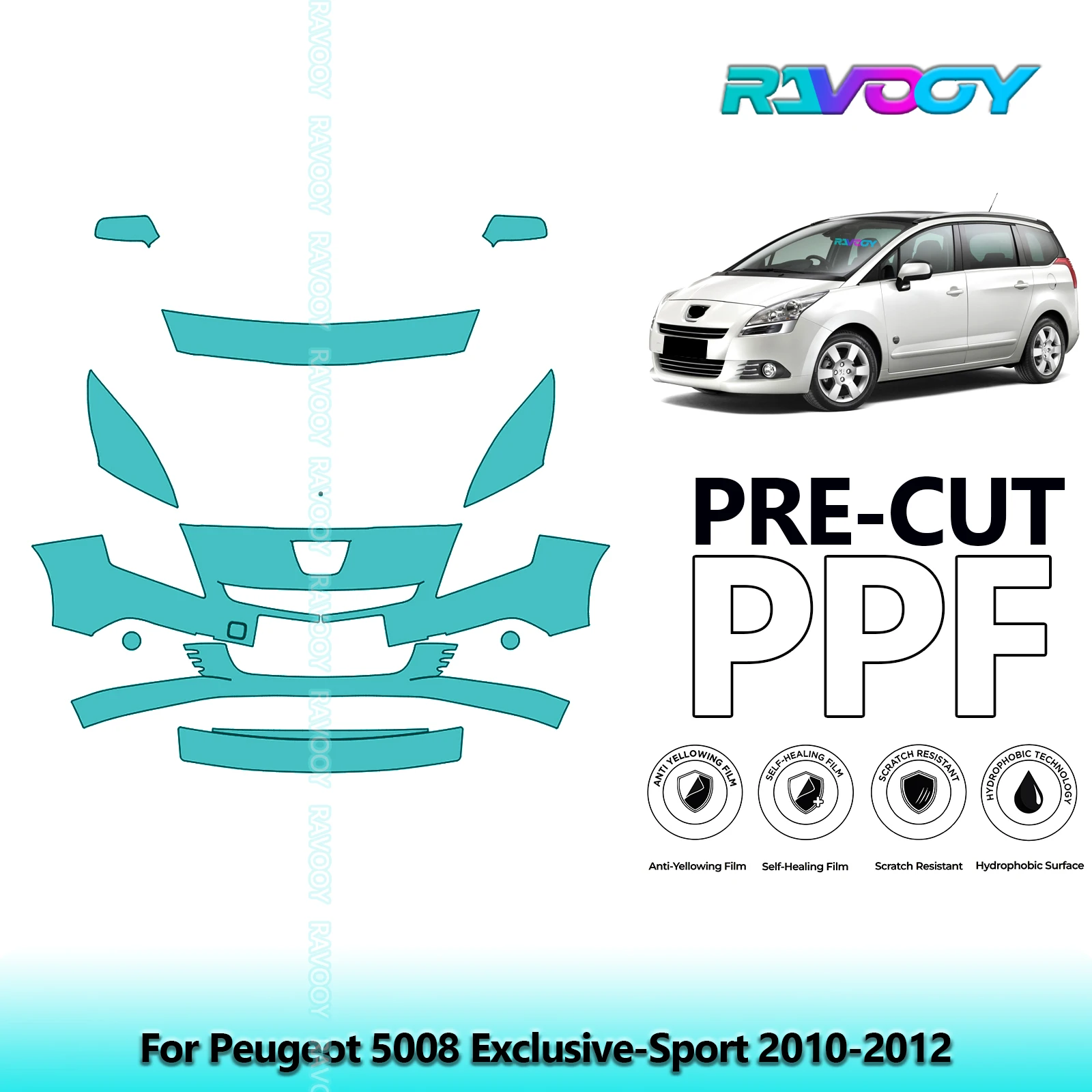 For Peugeot 5008 Exclusive-Sport 2010-2012 Partial Front Pre-Cut Paint Protection Film PPF Stone Chip Kit | Clear/Matte/Black