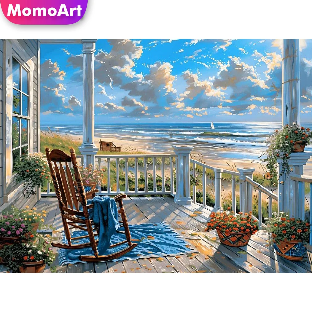 Momoart Full Square Round Diamond Mosaic Seaside Landscape Embroidery DIY Acrylic Craft Supplies Diamond Painting Unique Gift