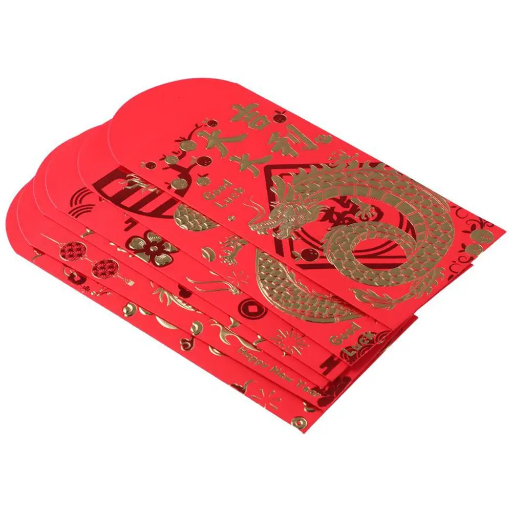 36 PCS Lucky Cartoon New Year Red Envelope Large Thick Dragon Hot Stamping Envelopes Durable Red