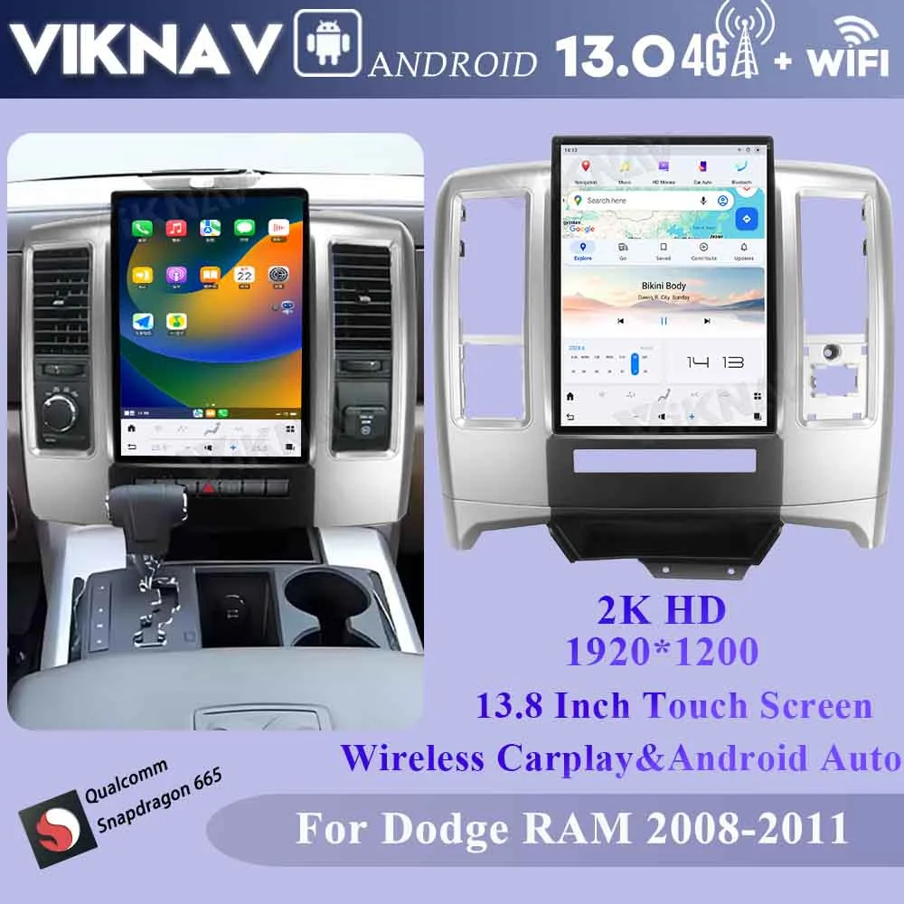 

Viknav Upgrade 13.8 Inch Android Car Radio For Dodge Ram 2008-2011 Wireless Carpaly GPS Navigation Multimedia Player