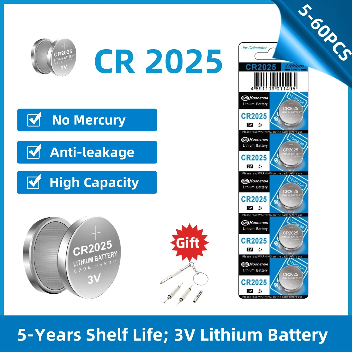 

5-60pcs CR2025 Coin Cells Batteries CR 2025 DL2025 BR2025 LM2025 ECR2025 3V Lithium Button Battery For Watch Remote Key