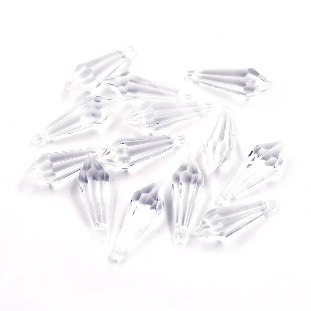 Pendants Teardrop Faceted Crystal Shape Acrylic Clear For Charms Necklaces Jewelry DIY Making Findings 31x10mm