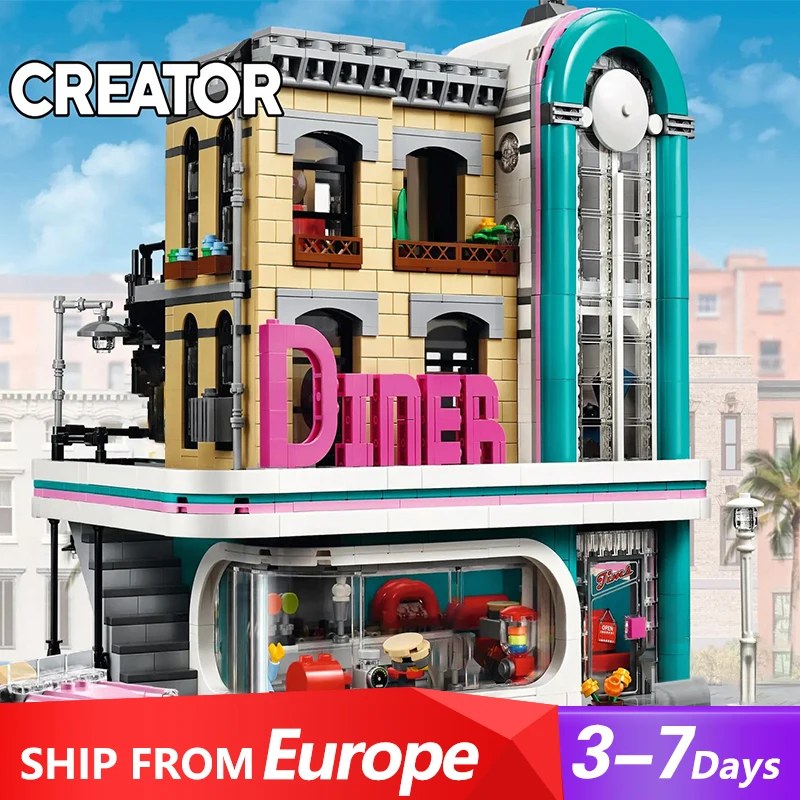 Décennie s de Construction Modulaires à Tiges Créatives MOC LEPIN 15037, Modèle de Dîner du Centre-Ville, Puzzle en Briques, Jouets pour Cadeau, 2480, 10260 Pièces