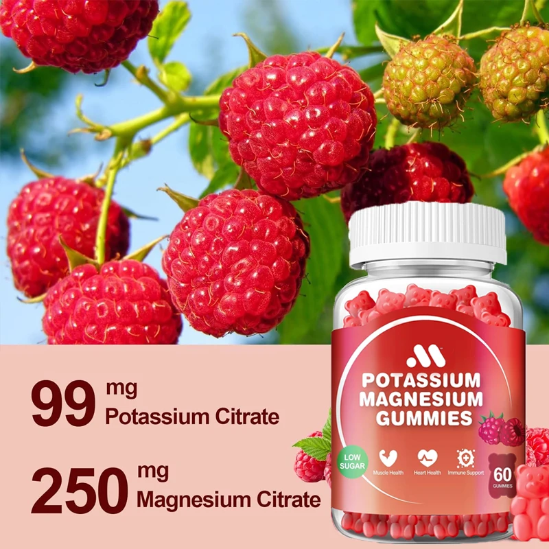 Potassium magnesium gummies, potassium supplements, high absorption support, leg spasms, muscle relaxation, 60 gummies