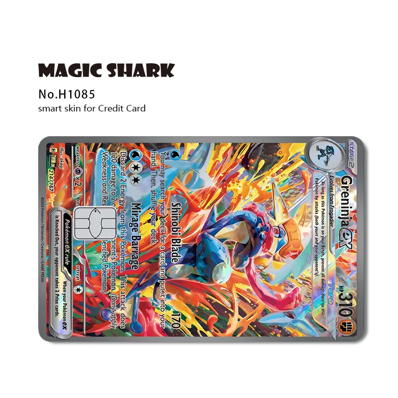 Magic Shark Mew Charizard EX Eevee Gengar Pikachu TCG Karte Holographischer Laser-Skin-Film Aufkleber für Bank- und Kreditkarten
