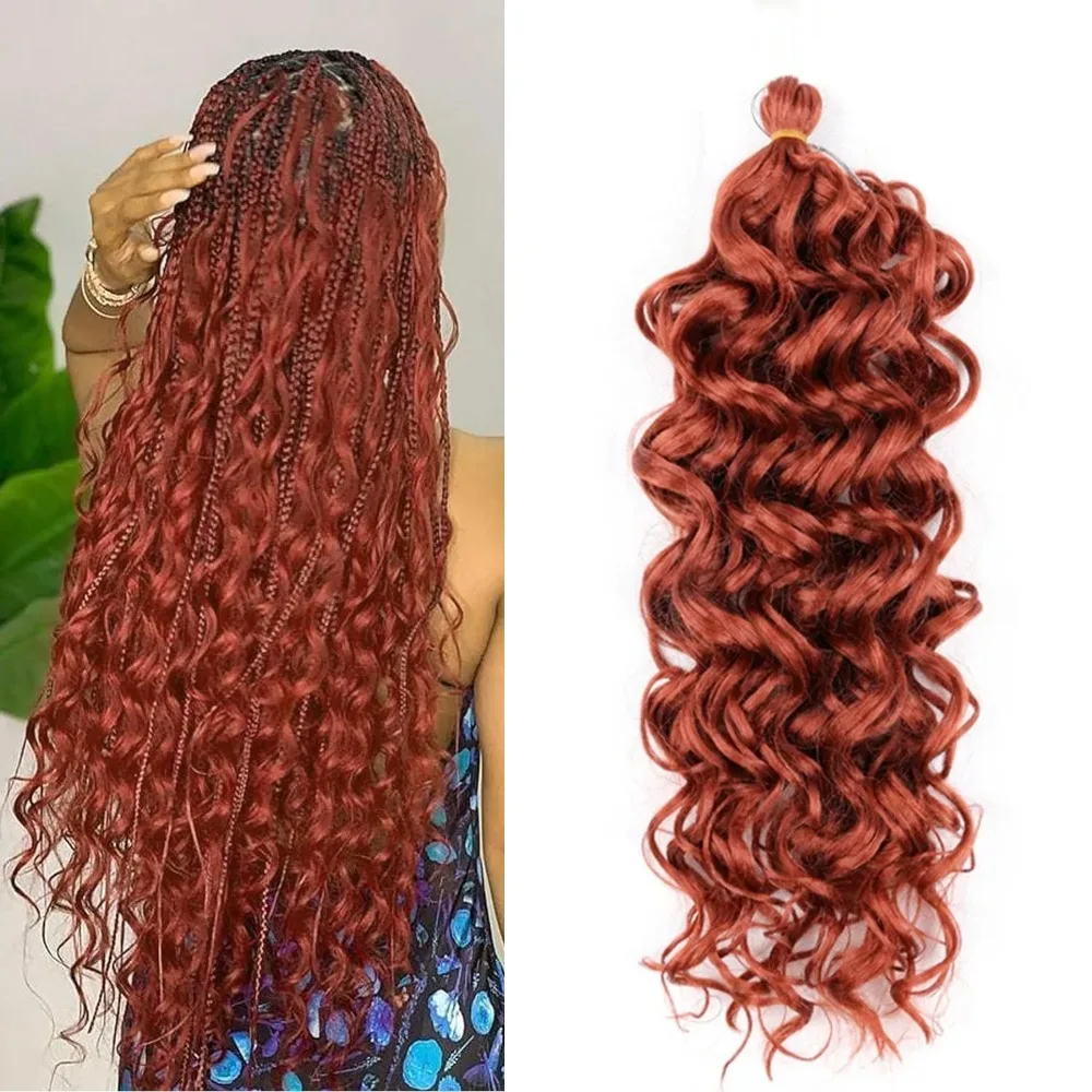 Onda sintética Crochet cabelo trançado para senhoras, cabelo encaracolado deusa, trançado de cabelo tecelagem, cobre, 350, 50cm