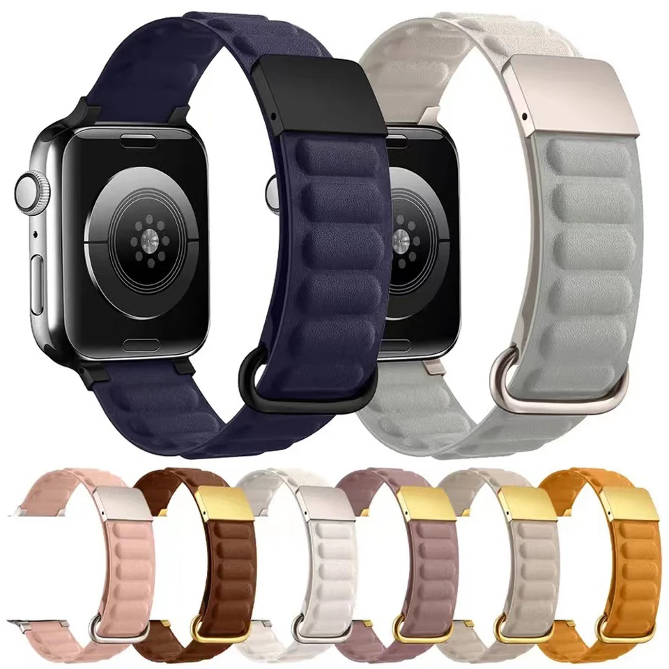 

Магнитный кожаный ремешок для Apple Watch Series 10 9 8 7 Band 46 мм 45 мм 41 44 40 мм 42 мм, мужской и женский браслет для iWatch Ultra2 49 мм
