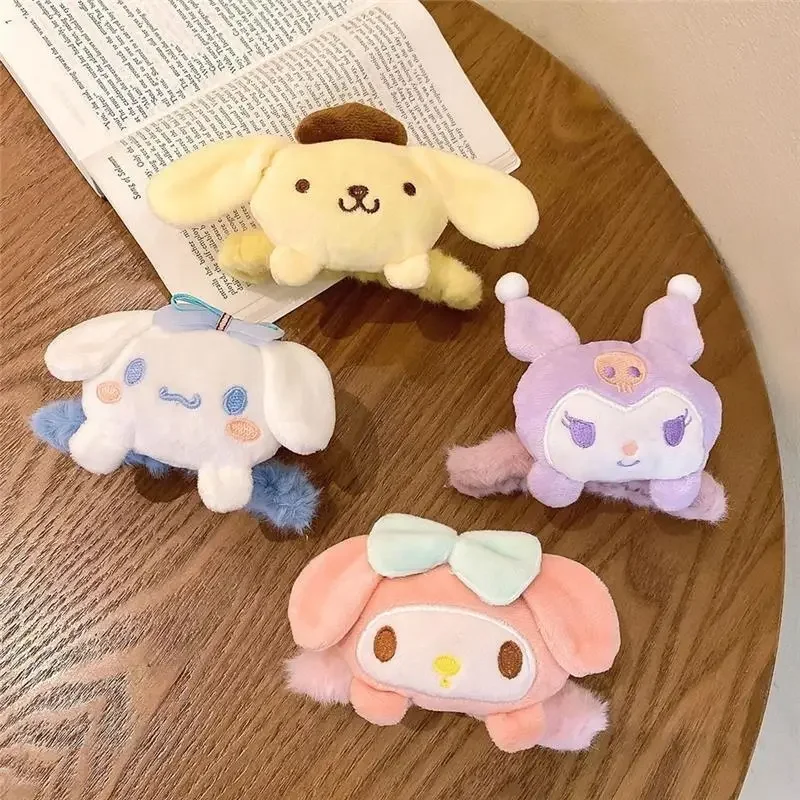 Kawaii Sanrio Plush Shark Grab Clip Cute Kuromi Plush Hairpin Clip Cartoon Cinnamoroll Melody Two-Sided Plush Headwear Girl Gift