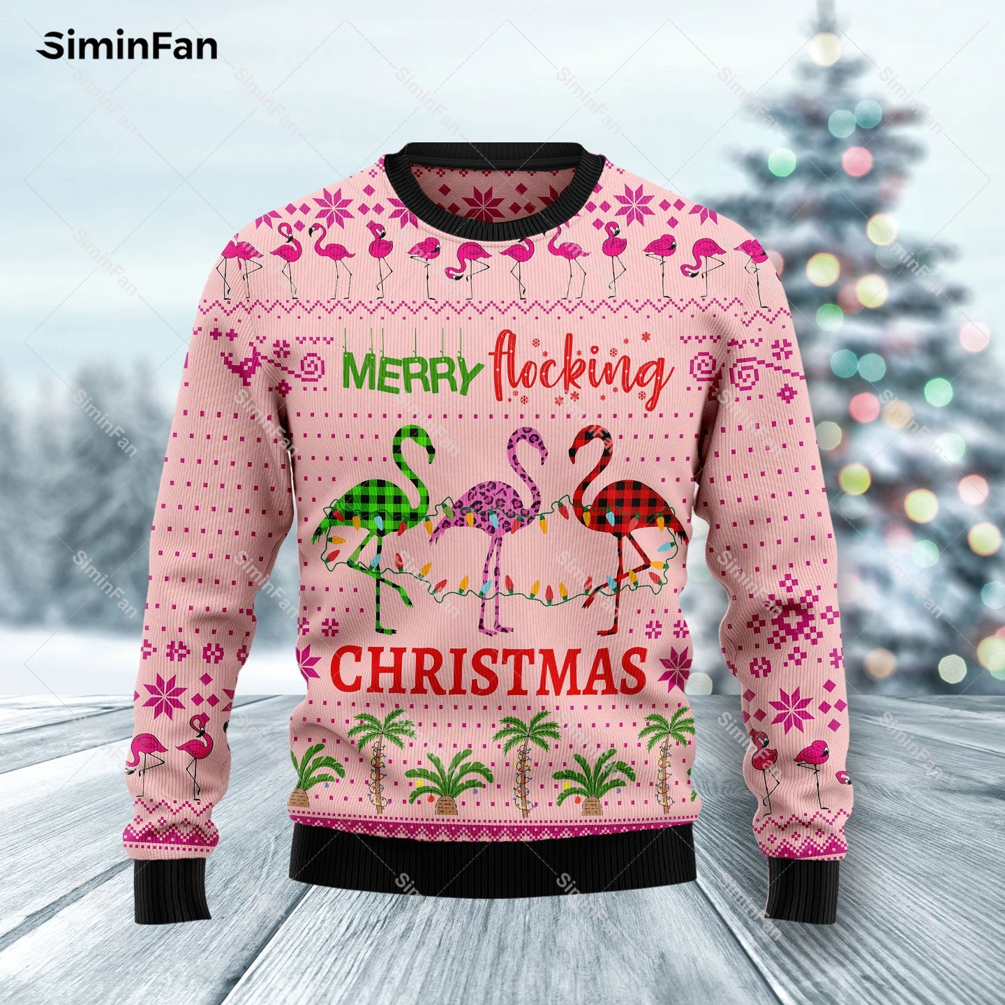 Flamingo Merry Flocking Christmas Gift 3D Printed Men Pullover Sweatshirt Couple Long Sleeve Shirts Outwear Female Unisex Tops