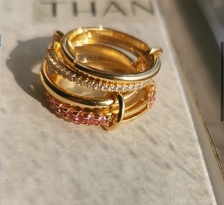 

Латунные циркониевые розовые, белые, синие кольца на цепочке, женские Украшения, дизайнерские ювелирные изделия для клуба, коктейля, яркие редкие японские и корейские Instagram