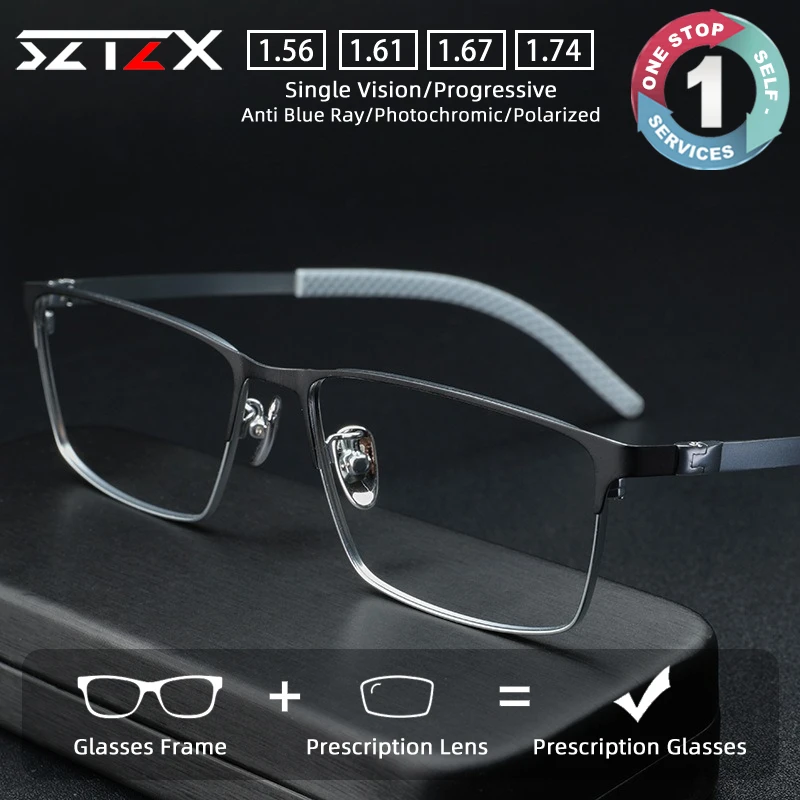 

SZTZX Business Fashion Casual Style Titanium Prescription Glasses Anti Blue Light Myopia Glasses Progressive Reading Eyewear