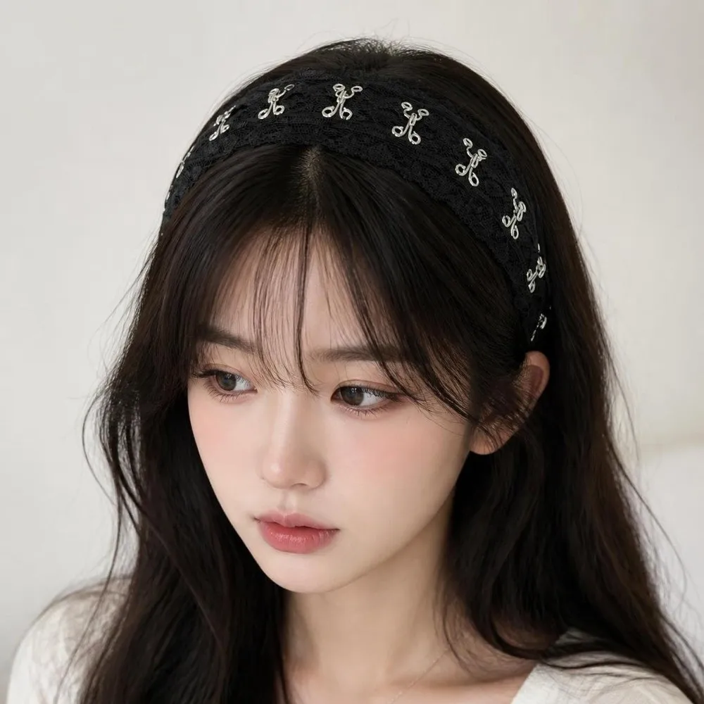 Black White Lace Headbands Metal Hook Buckle Sweet Style Fabric Hair Hoop Hair Accessories Dark Steampunk Fashion Hair Band