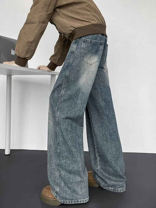 

Мужские прямые джинсы Waed Blue с эффектом потертости, весенние, свободного кроя, повседневные, в американском стиле, длинные брюки