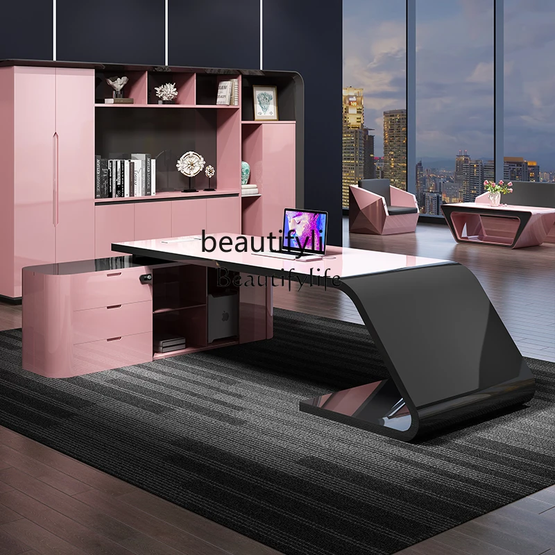 Painted boss desk simple modern female pink president manager desk and chair combination light luxury office