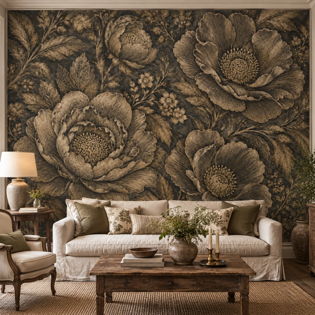 Vintage Black Gold Floral Wallpaper Mural Luxury Peony Botanical Wall Art for Living Room Bedroom Sofa Background Paste Required