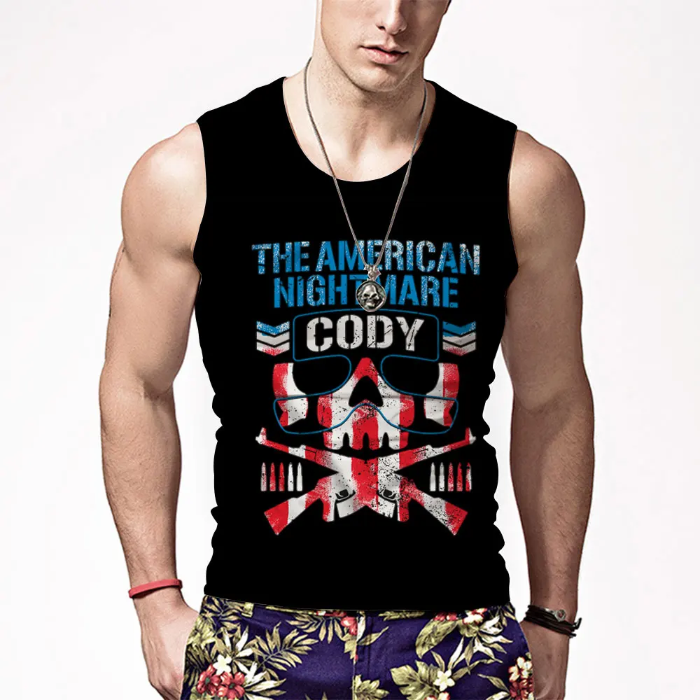 Męska czarna Cody Rhodes niezaprzeczalna kamizelka 2023 New Summer Sport Men Tight moda z najwyższej półki odzież męska t-shirt