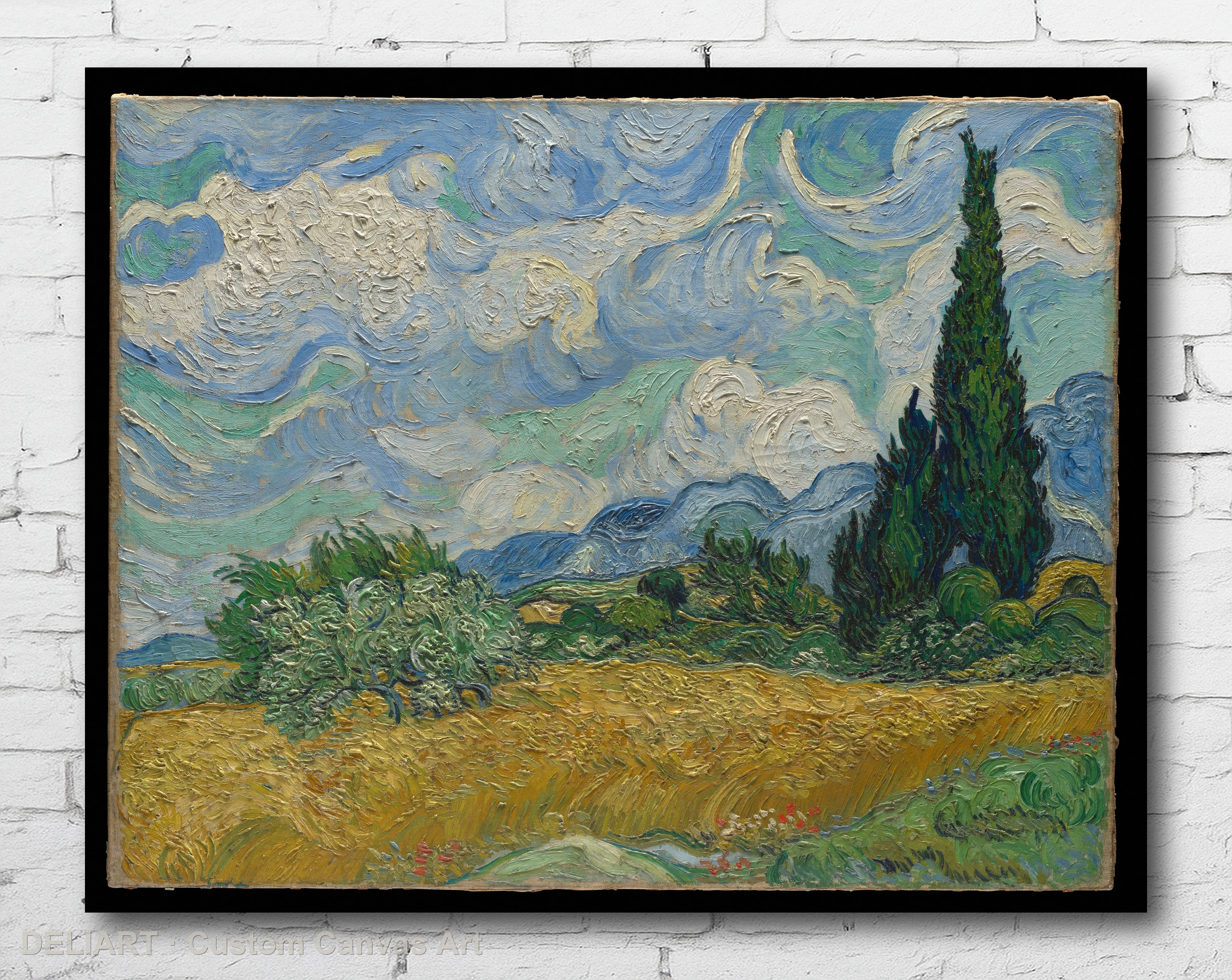 Wheat Field with Cypresses by Vincent van Gogh - Impressionist Fine Art Canvas Wall Art Poster Print Vintage Home Decor Unframed