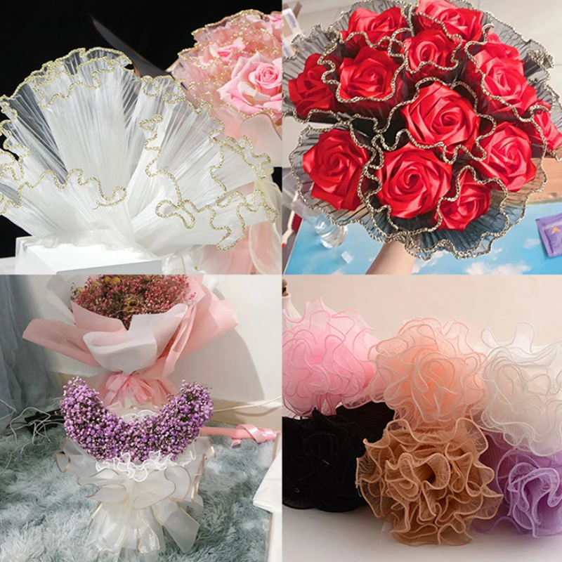 

4Yards Flower Wrapping Wave Yarn Rose Bouquet Packaging Paper Lace Mesh Handmade Gift Packaging Wedding Party Decoration