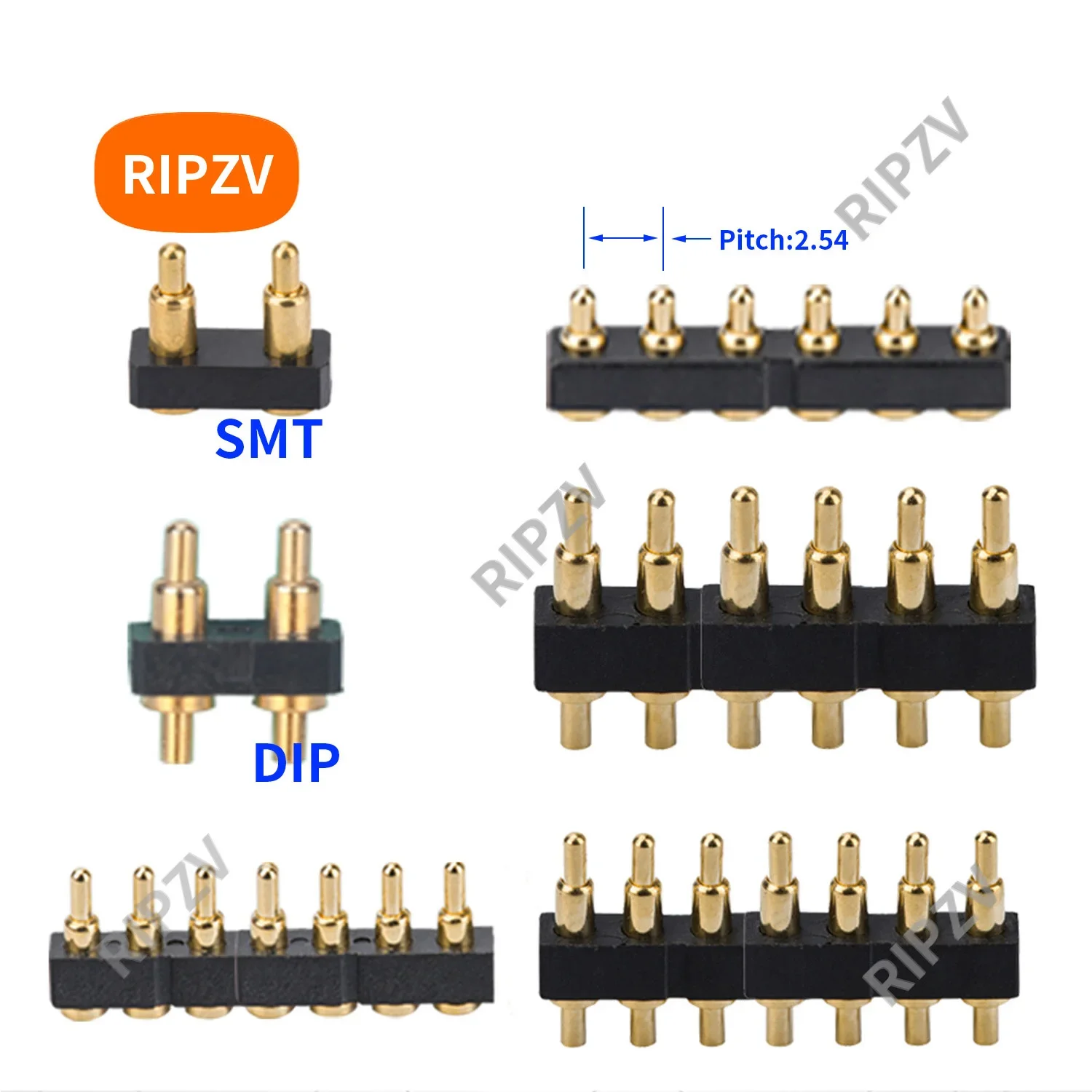 5pcs 2.54mm Pitch male pogo pin connector pogopin spring loaded contact DIP/SMT Single Row 2 3 4 5 6 7 8 9 10 Pin  0.1inch 0.1in