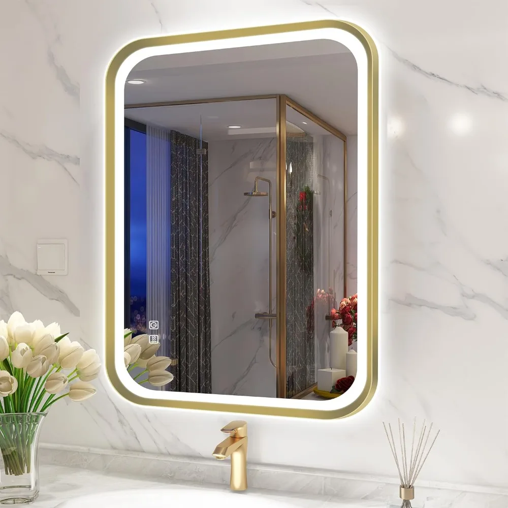 

Bathroom Mirror, 32X24With Metal Frame, Anti-Fog, Stepless Dimmable,3Colors Temperature LED Vanity ,Oversized Bathrooms Mirrors