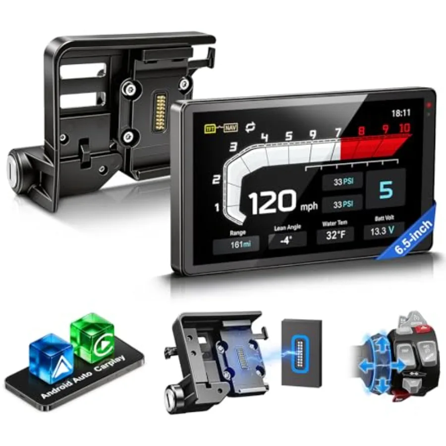 

6.5 Inch Motorcycle CarPlay GPS for BMW: Ultra-Bright 1200 Nits Waterproof HD Touch Screen, PlugPlay Lossless Installation, iOS