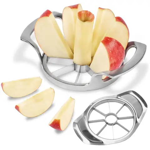 Stainless Steel Apple Slicer Fruit Cutter with Frosted Handle Upgraded 8 Blade Sharp Divider Fruit Cutter Vegetable Corer Peeler