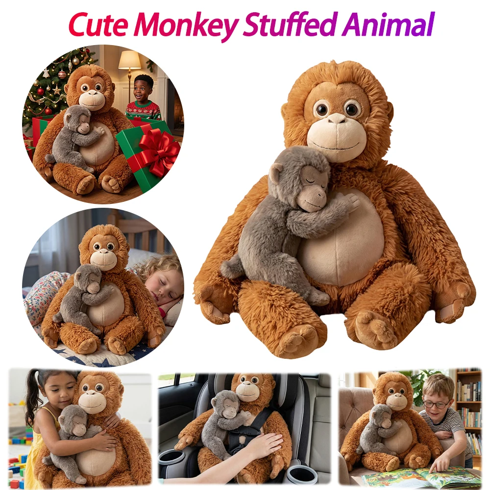 

Cute Monkey Stuffed Animal Adorable Kawaii Plushies Hugging Toy Stuffed Doll Birthday Gifts Home Decor for Kids & Adults