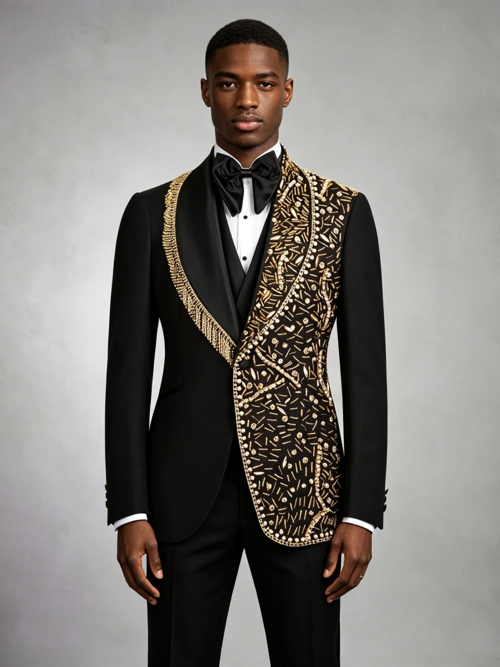 New Golden Beaded Man Suits 3 Pieces Formal Occasion Wear Classic Shawl Lapel Men's Slim Fit Suit Set Party Prom Tuxedo XS-6XL