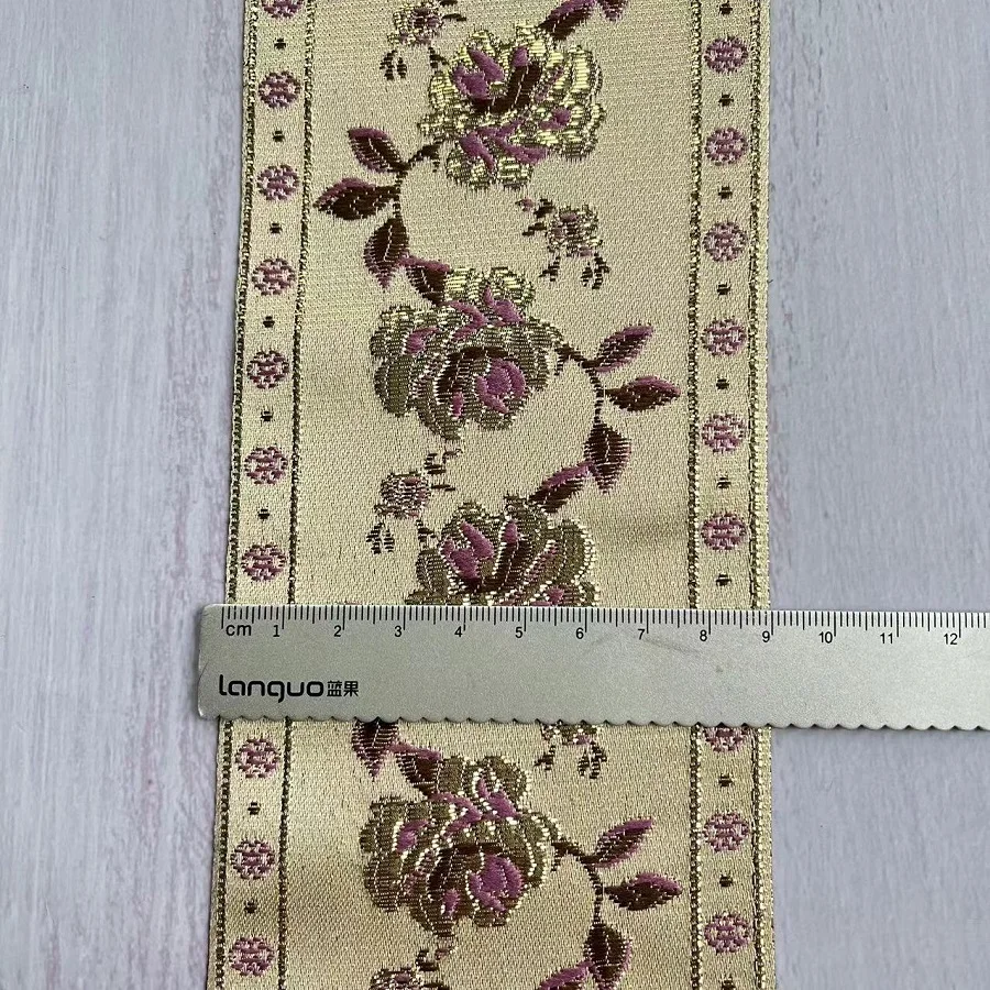 Nastro Jacquard intrecciato, Design classico di fiori, accessorio per tende e abbigliamento, LS-9903, larghezza 9cm, 5 yarde per lotto