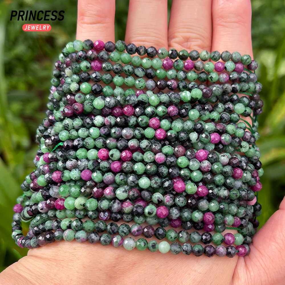 A++ Natural Ruby Zoisite Epidote 4.2mm Faceted Beads for Jewelry Making Bracelet Necklace Charms Beads DIY Accessories Wholesale