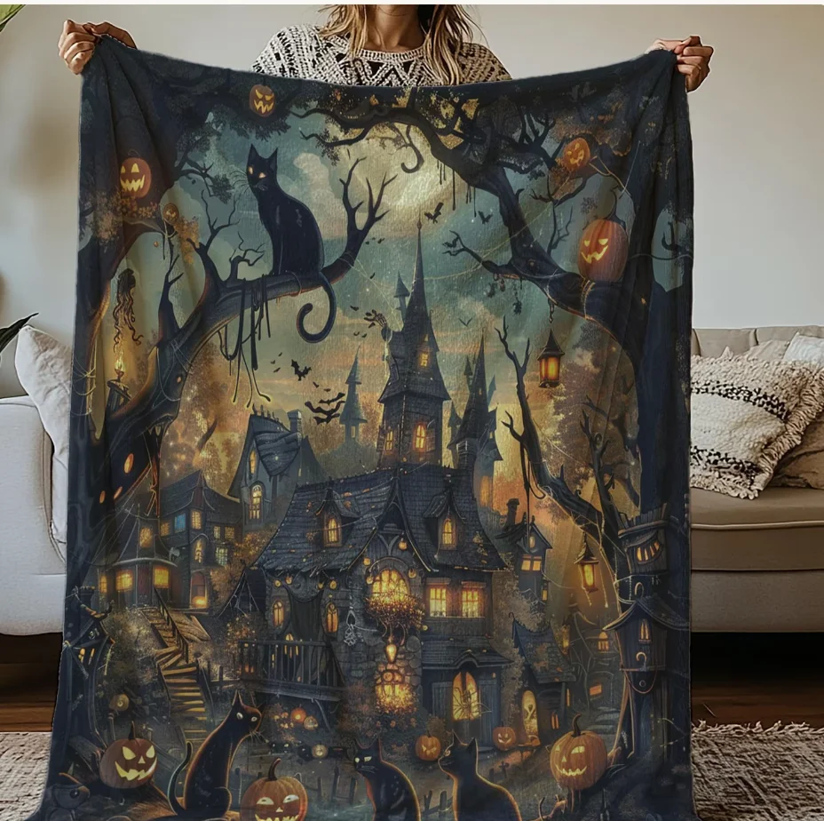 Halloween Decor Blanket Cozy Fall Throw Blanket Spooky Cozy Fall Decor Autumn Layering Blanket