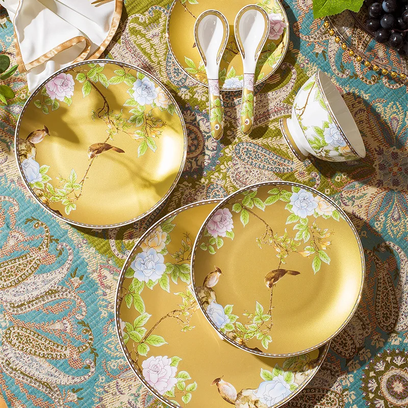 Bone china tableware set Ceramic dishes and plates Household Chinese light luxury housewarming gifts