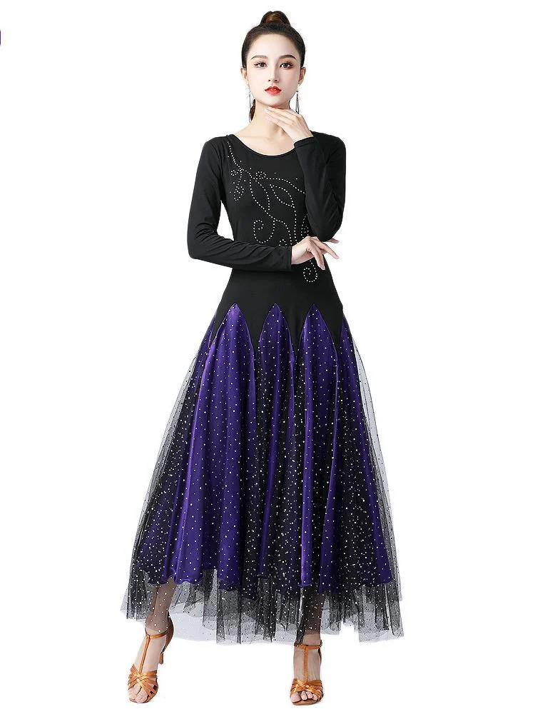 High Quality Ballroom Dance Dress Women Performance Wear Dresses Modern Standard Tango Waltz Dress Long Sleeves