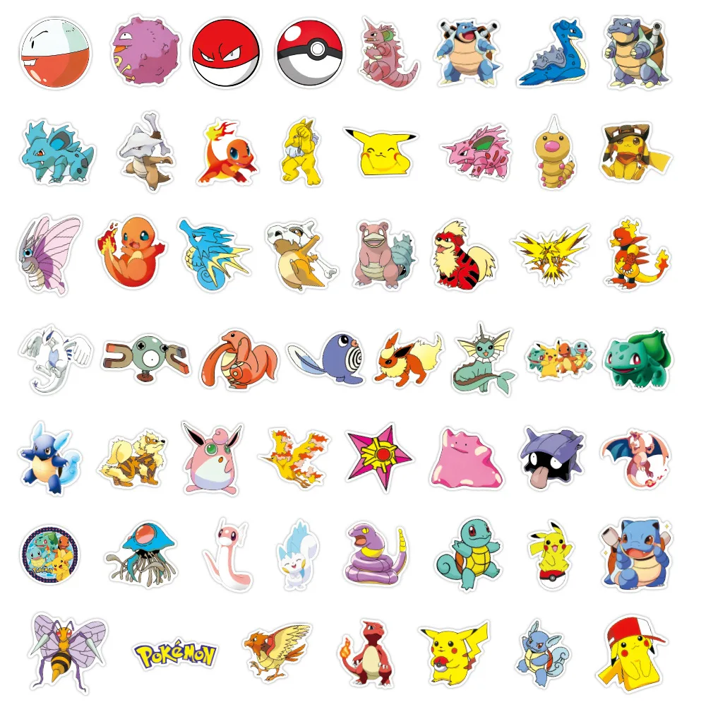 100pcs Pokemon Anime Stickers Waterproof Laptop Skin Cute Sticker Pack Phone Case Kawaii Packaging Journaling Stationery