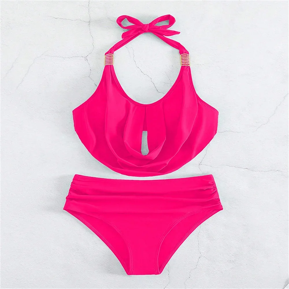 Sexy Stacked Pleated Bikini Tankini Y2K Swimsuit Push Up Halter Bandage Backless Extrem Swimwear Women Beach Outfit Bathing Suit