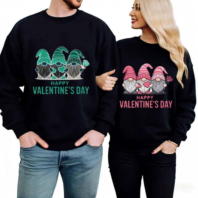 Happy Valentine's Day. Lovers' Clothes Couples Dress Gnome Figurine Pattern Couple Outfits Couple Jumper Kersttrui Matching
