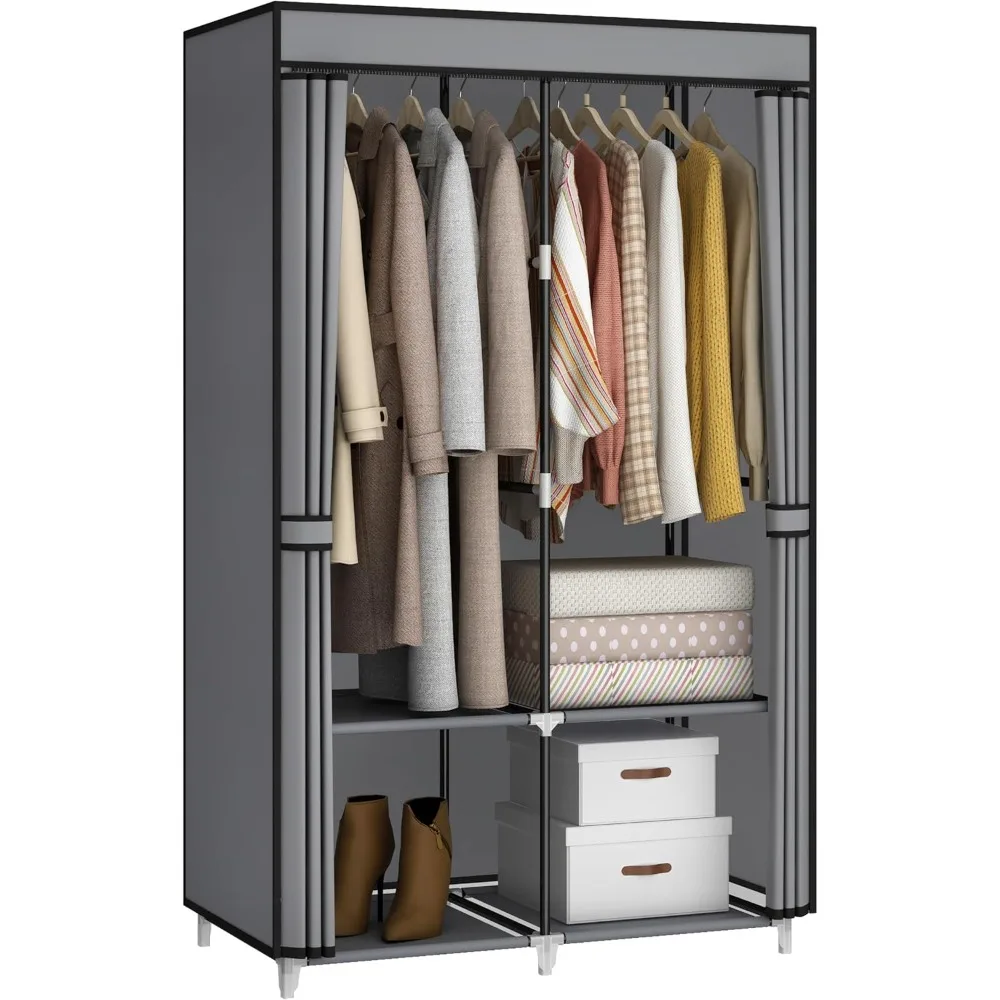 

83 inch wide portable wardrobe with covered clothes storage rack organizer, 5 clothes rails and 10 storage racks